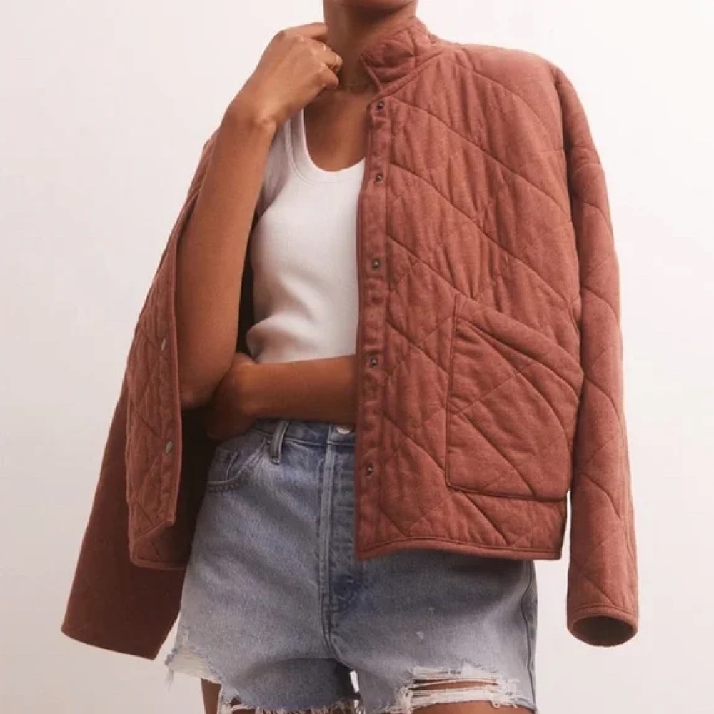 Z Supply Quilted Bomber Jacket in Rust - Picture 4 of 15